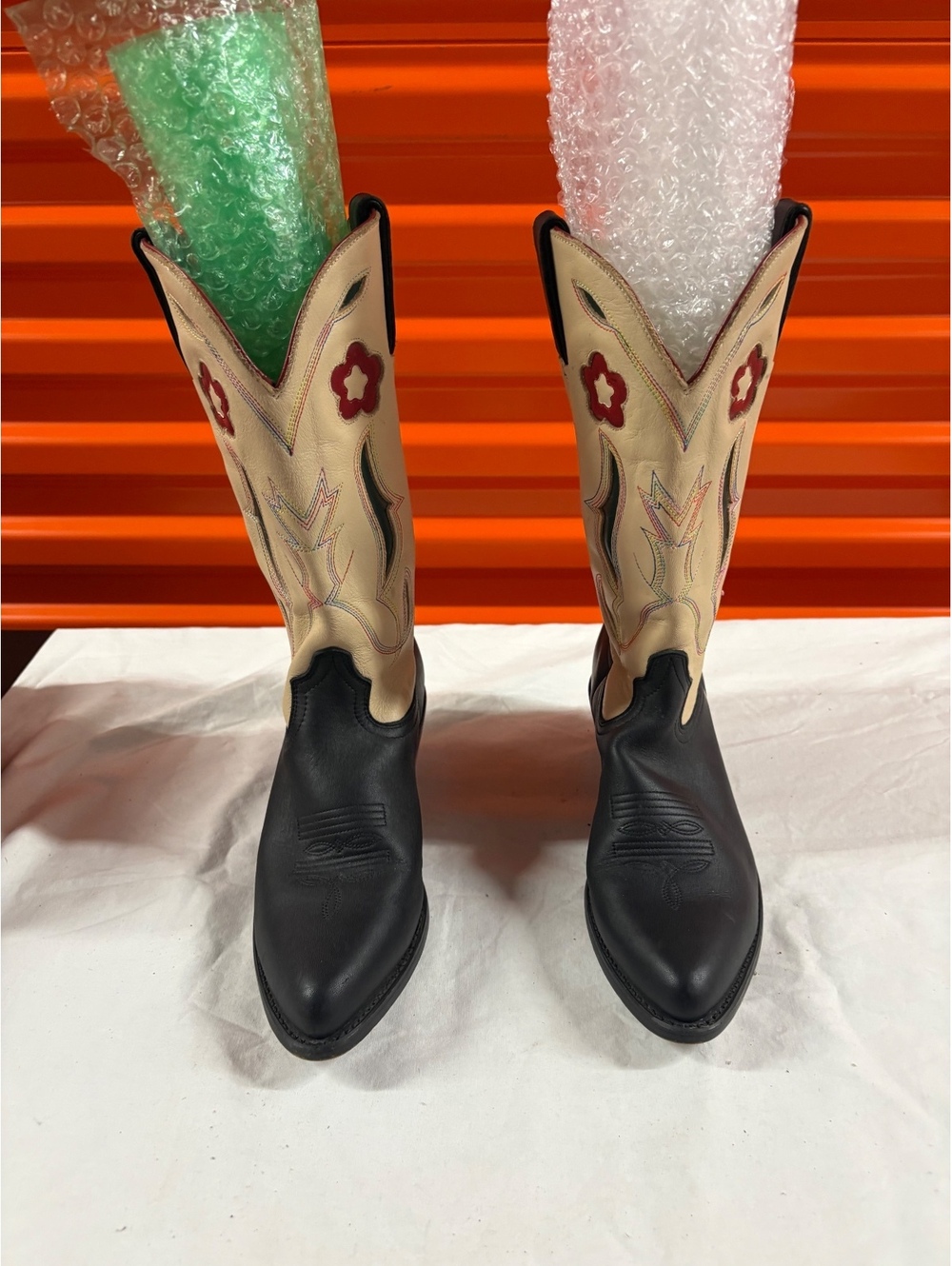 Durango Western Cowboy Boots Size 7.5N Black and Beige Leather